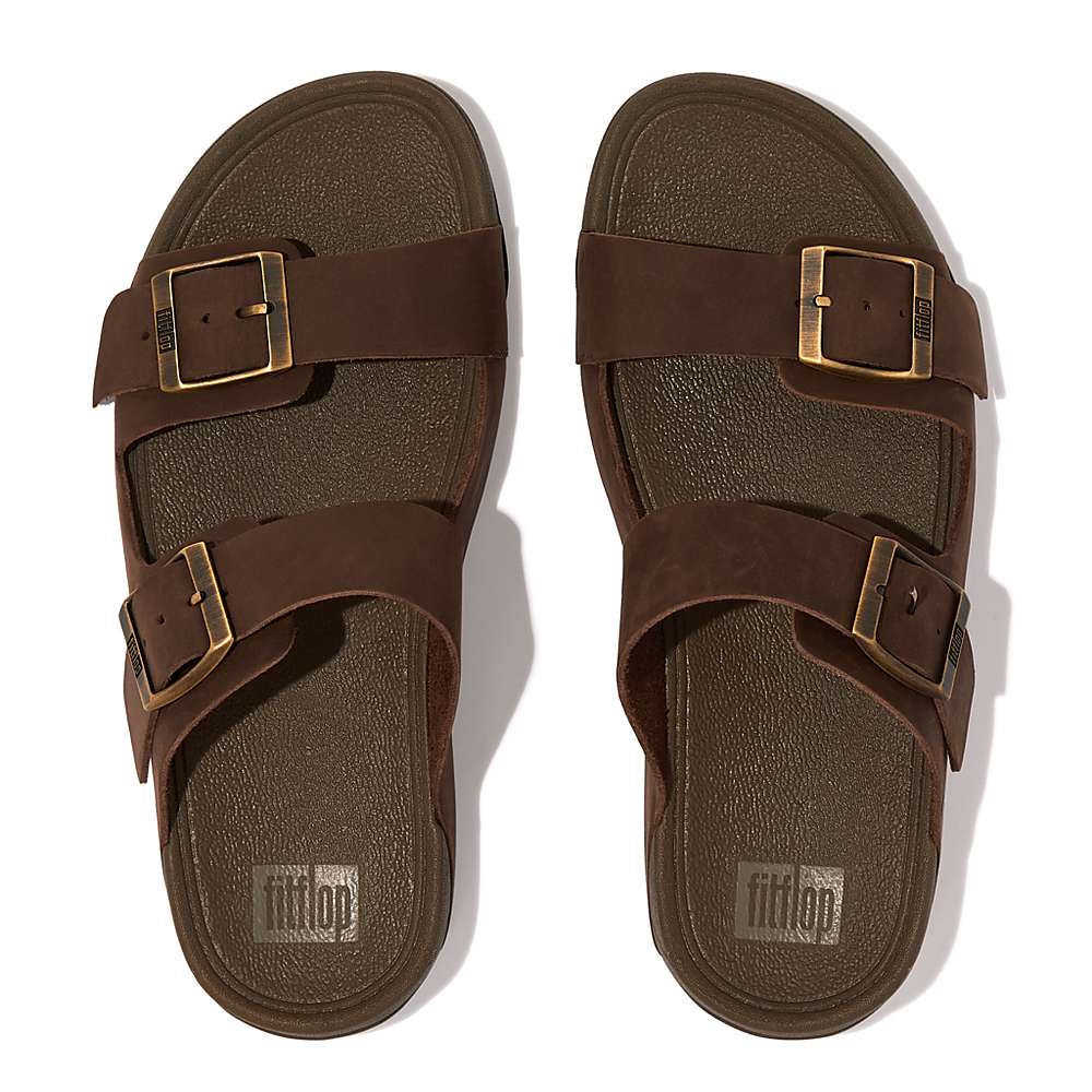 Brown Men's Fitflop GOGH MOC Buckle Nubuck Slides Sandals | HF1492637