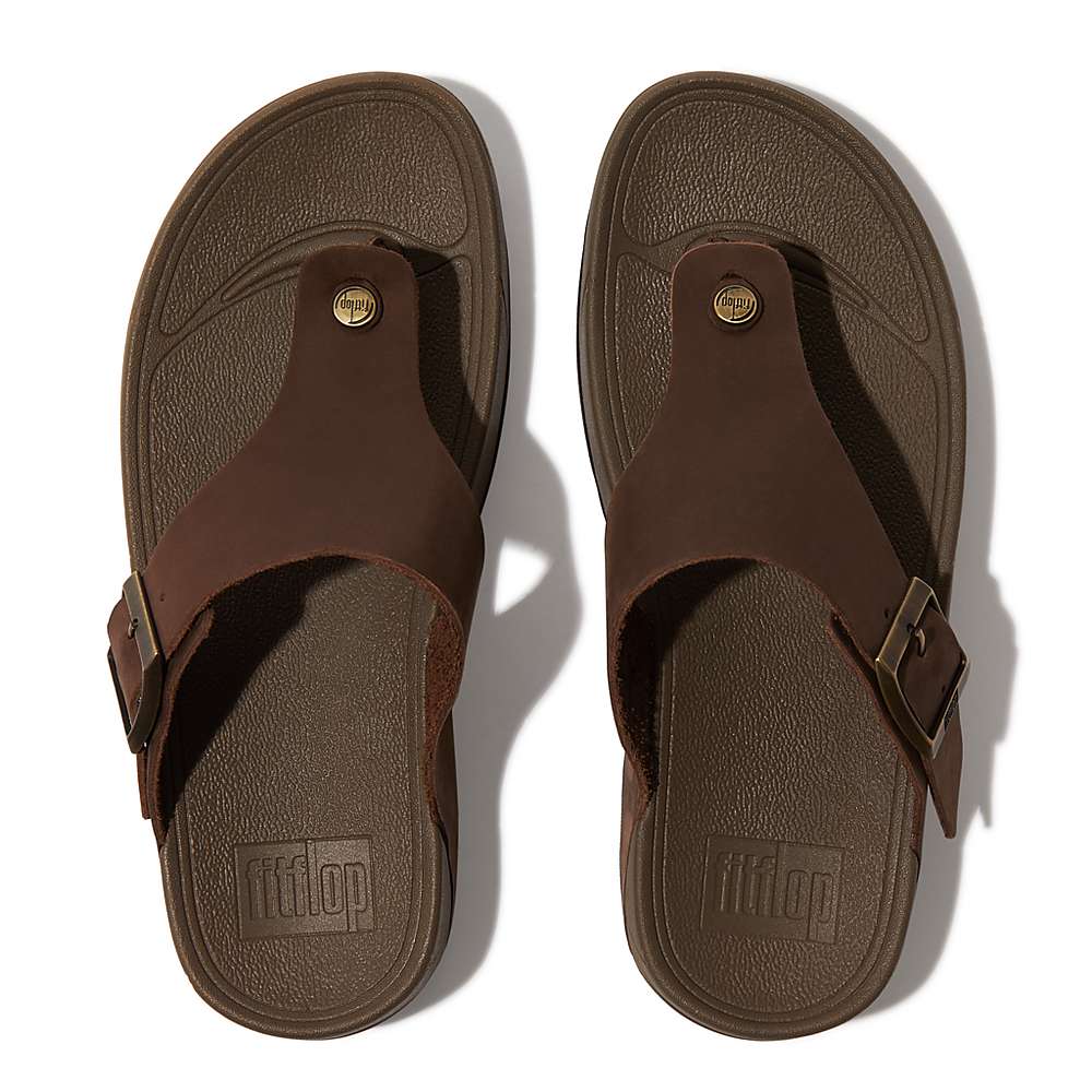 Brown Men's Fitflop TRAKK II Buckle Nubuck Toe-Posts Sandals | NQ7964251