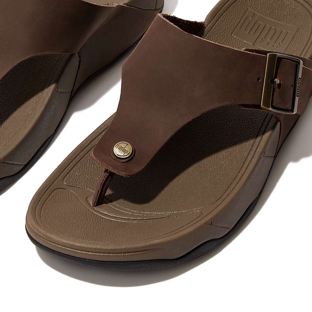 Brown Men's Fitflop TRAKK II Buckle Nubuck Toe-Posts Sandals | NQ7964251