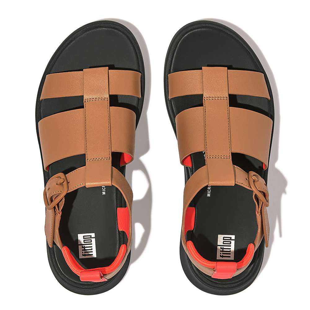 Brown/Orange Women's Fitflop F-MODE Neon-Pop Leather Flatform Fisherman Sandals | PV1628574