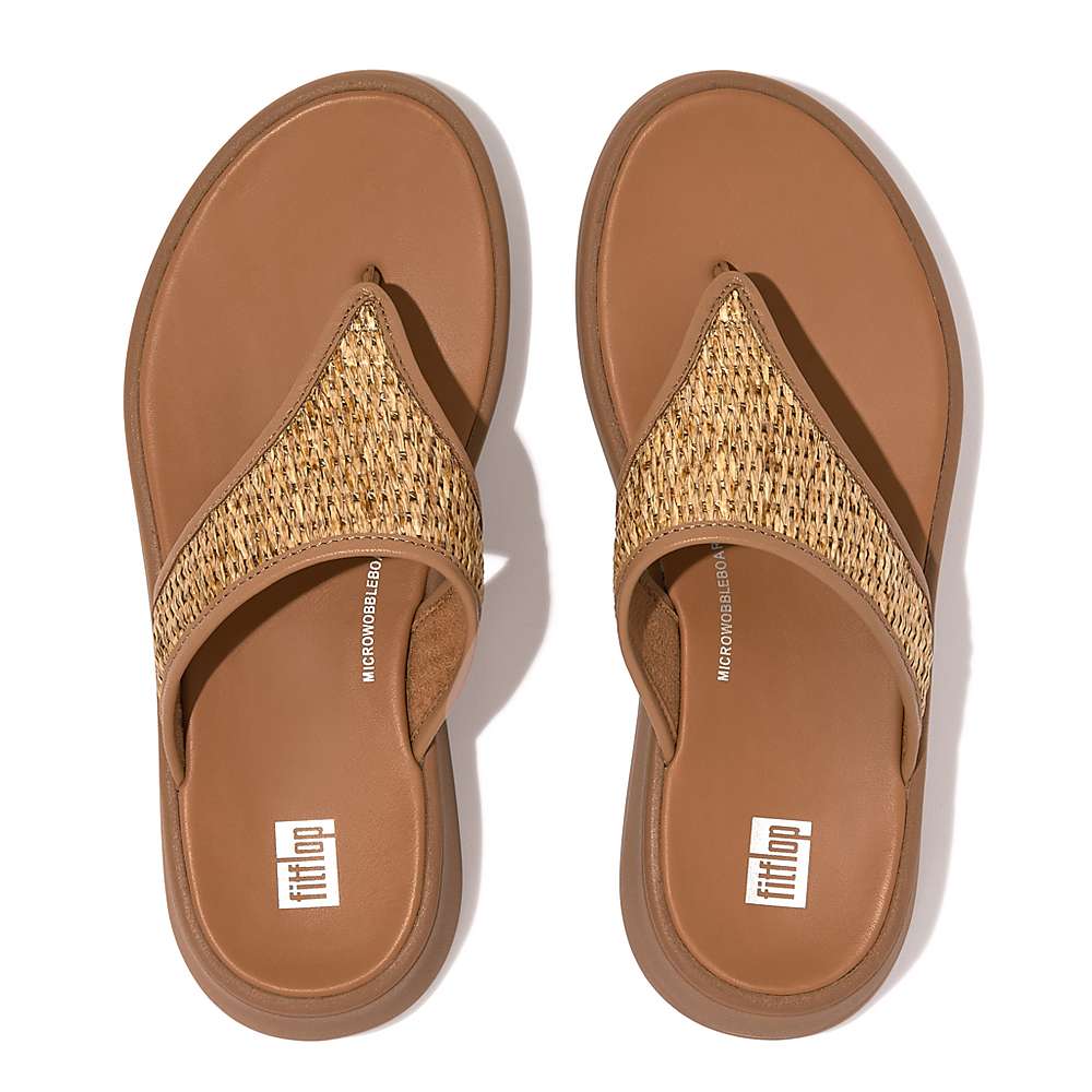 Brown/White Women's Fitflop F-MODE Woven Flatform Toe-Post Sandals | GZ3761290