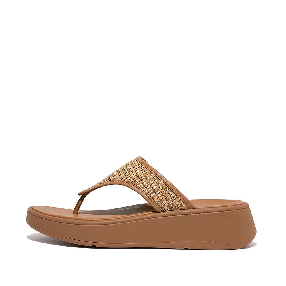 Brown/White Women\'s Fitflop F-MODE Woven Flatform Toe-Post Sandals | GZ3761290