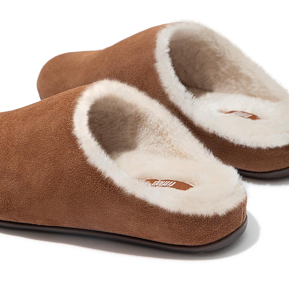 Brown Women's Fitflop CHRISSIE Shearling Suede Slippers | IE3906278