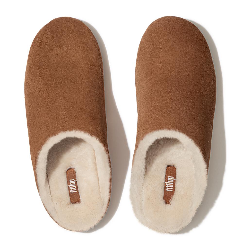 Brown Women's Fitflop CHRISSIE Shearling Suede Slippers | IE3906278