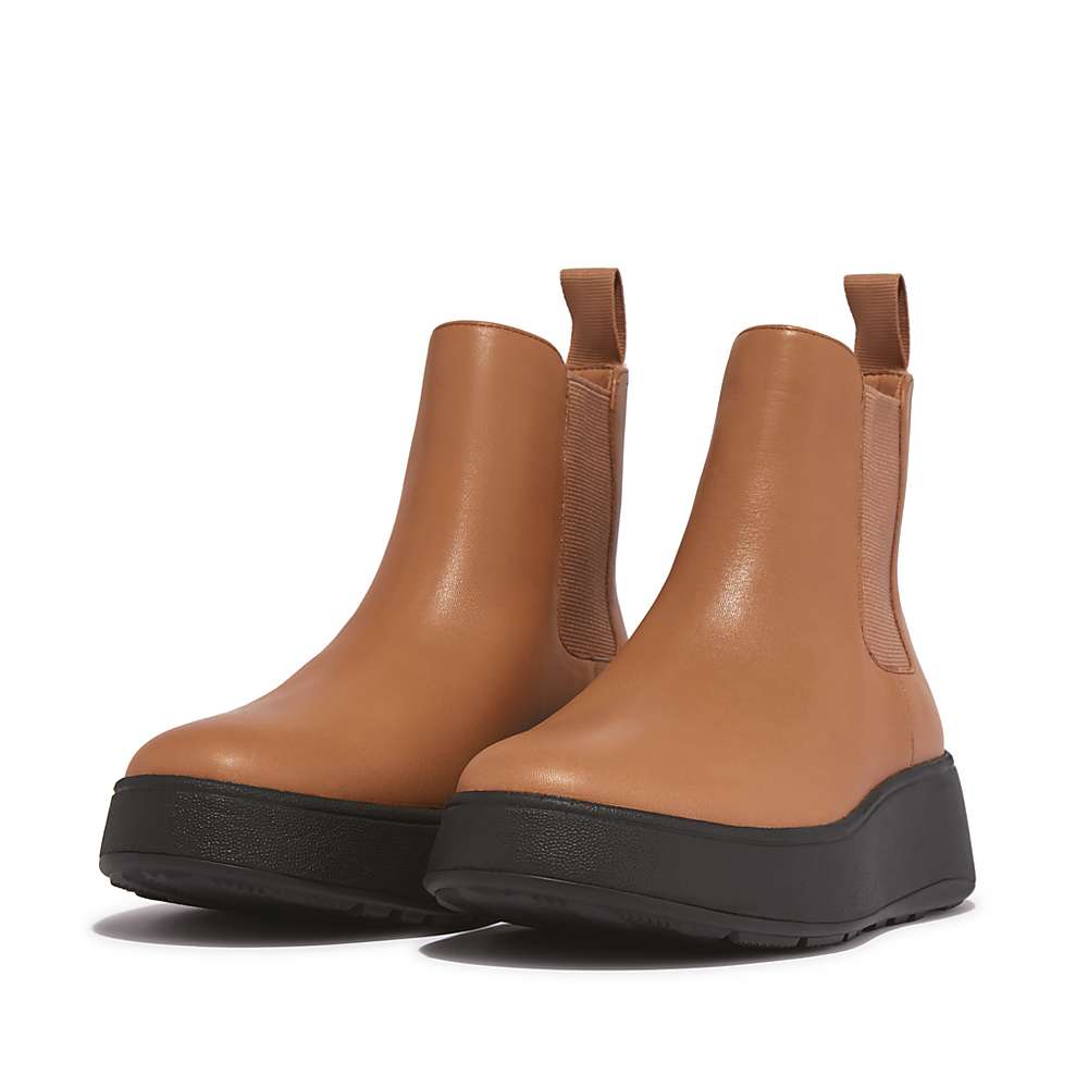 Brown Women's Fitflop F-MODE Leather Flatform Chelsea Boots | DS0847196