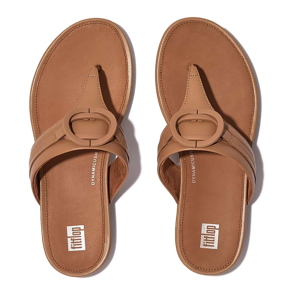 Brown Women's Fitflop GRACIE Circlet Leather Toe-Post Sandals | KP1907653