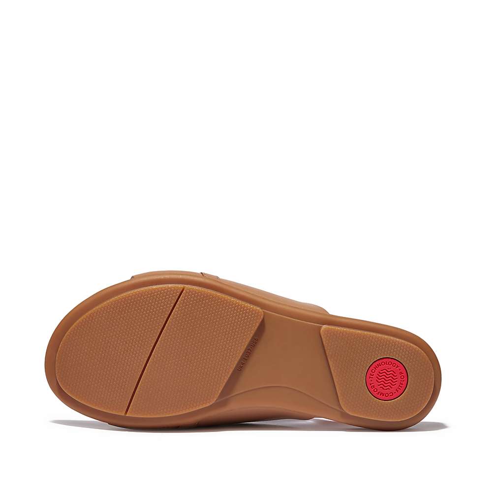 Brown Women's Fitflop GRACIE Circlet Leather Slides Sandals | RL1975603