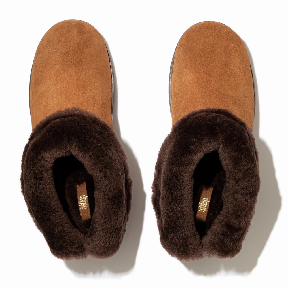 Brown Women's Fitflop MUKLUK SHORTY Shearling-Lined Suede Ankle Boots | HJ9218073