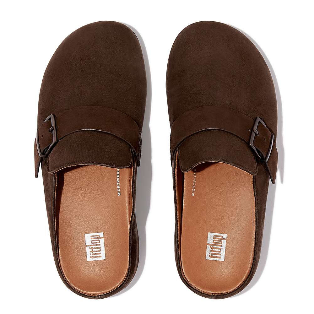 Brown Women's Fitflop SHUV Buckle Strap Leather Clogs | ZE3908456