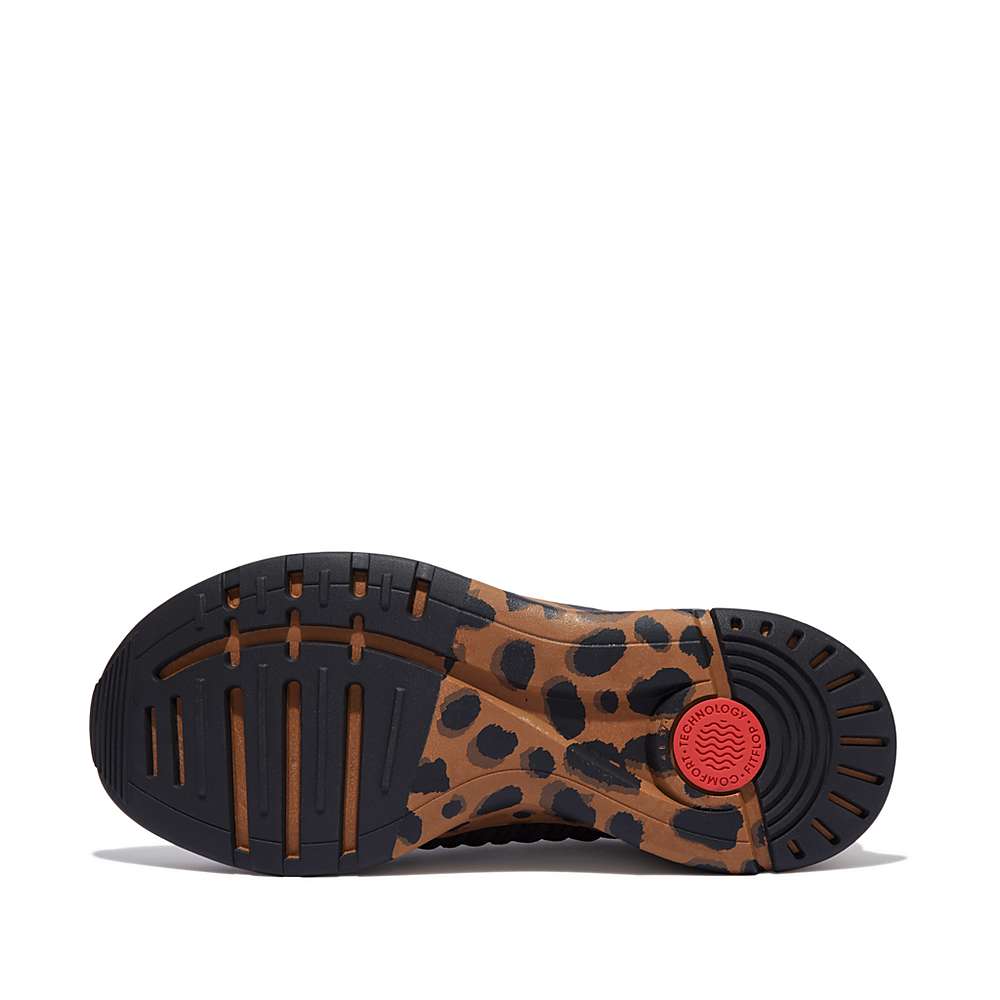 Brown Women's Fitflop VITAMIN FF Leopard-Sole Knit Sports Sneakers | TS2536094