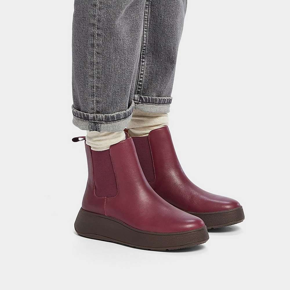 Burgundy Women's Fitflop F-MODE Leather Flatform Chelsea Boots | WG7398261