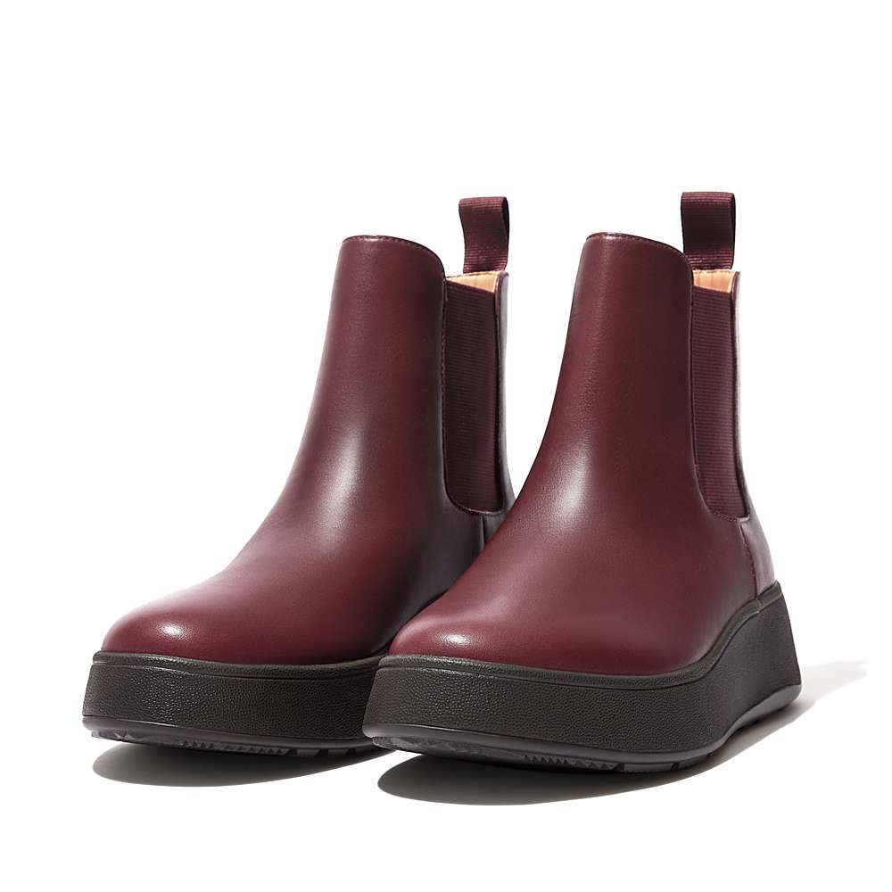 Burgundy Women's Fitflop F-MODE Leather Flatform Chelsea Boots | WG7398261