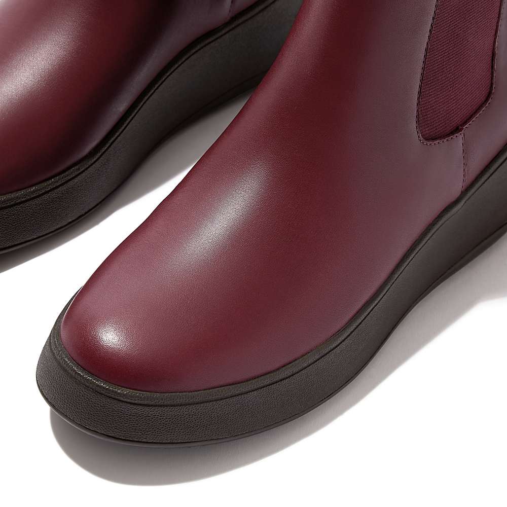 Burgundy Women's Fitflop F-MODE Leather Flatform Chelsea Boots | WG7398261