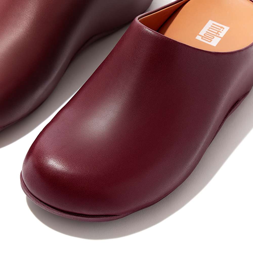 Burgundy Women's Fitflop SHUV Leather Clogs | OH1759846