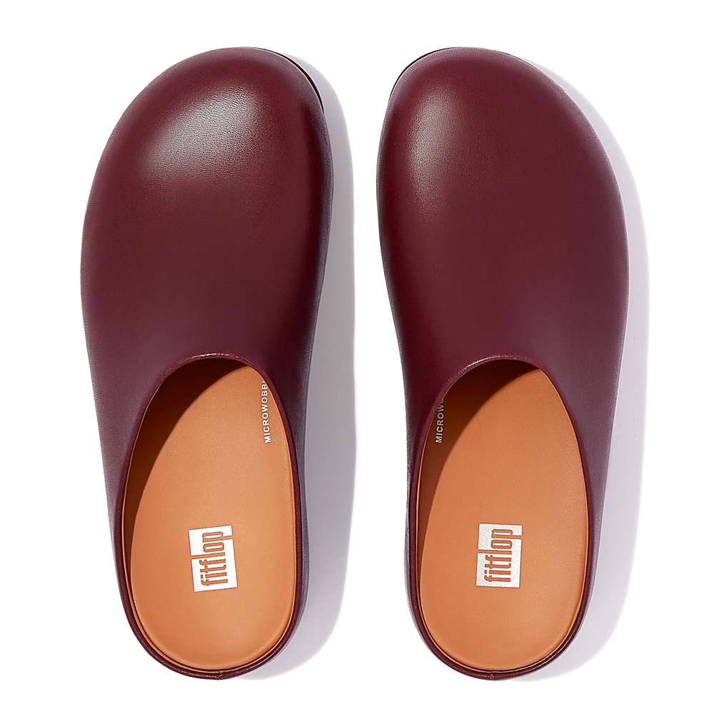 Burgundy Women's Fitflop SHUV Leather Clogs | OH1759846