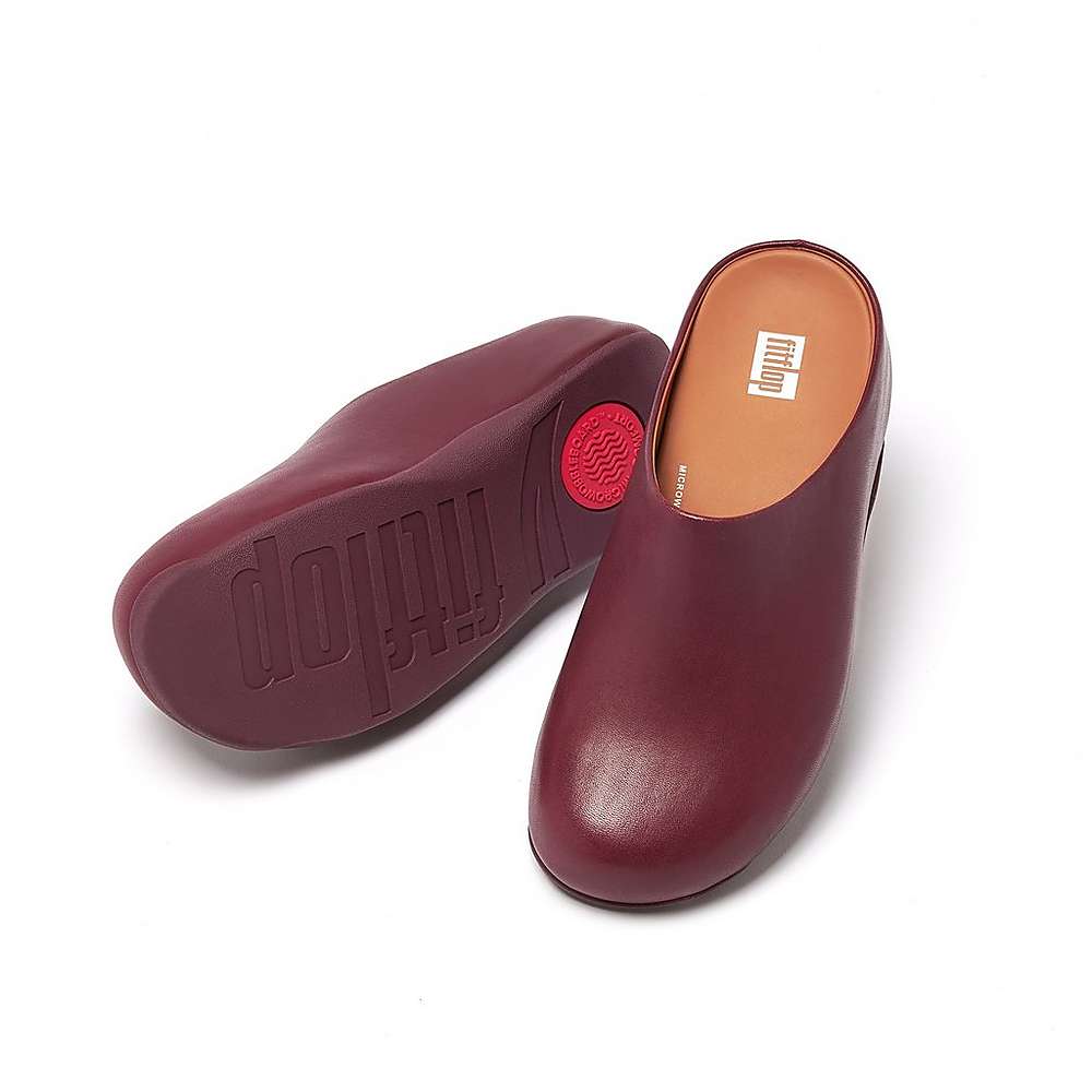 Burgundy Women's Fitflop SHUV Leather Clogs | OH1759846