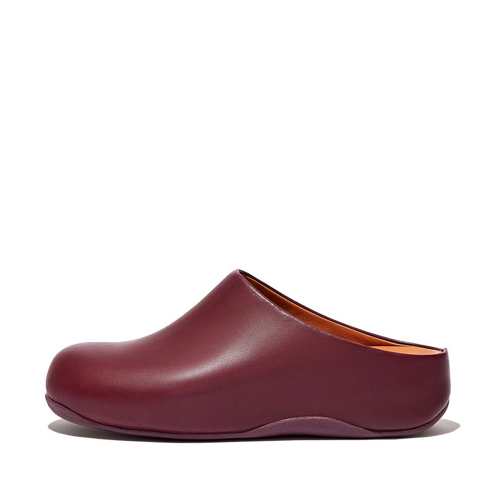 Burgundy Women\'s Fitflop SHUV Leather Clogs | OH1759846