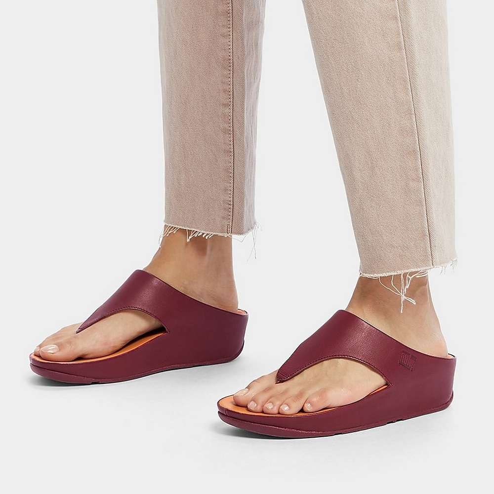 Burgundy Women's Fitflop SHUV Leather Toe-Post Sandals | RW6493215