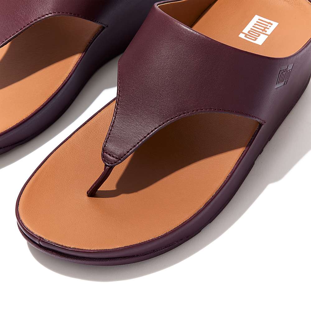 Burgundy Women's Fitflop SHUV Leather Toe-Post Sandals | RW6493215