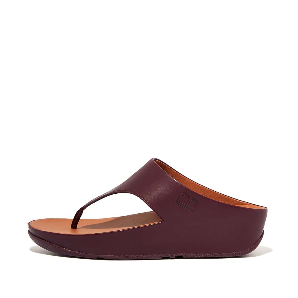 Burgundy Women\'s Fitflop SHUV Leather Toe-Post Sandals | RW6493215