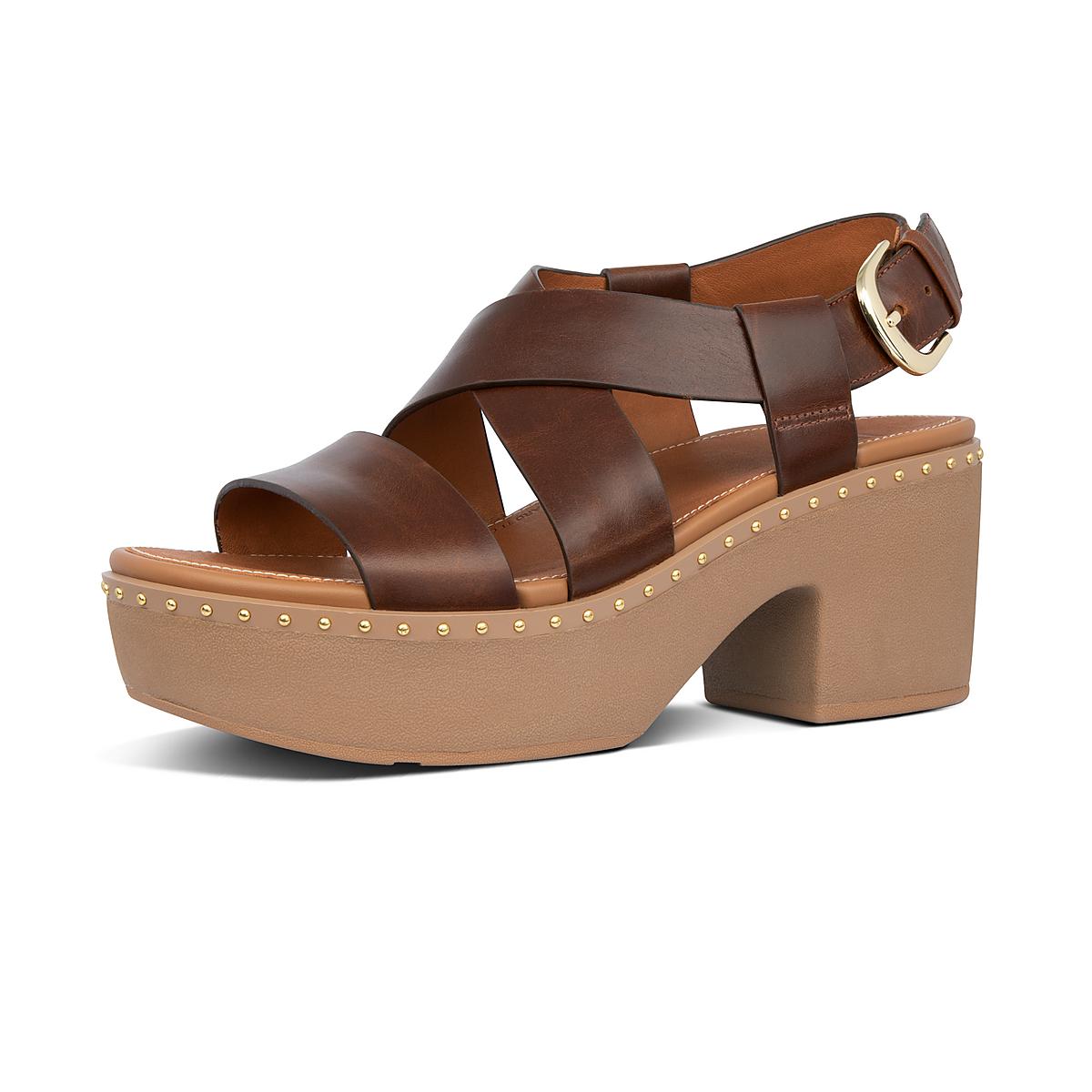 Chocolate Brown Women's Fitflop PILAR Leather Back-Strap Platform Sandals | CO2630145