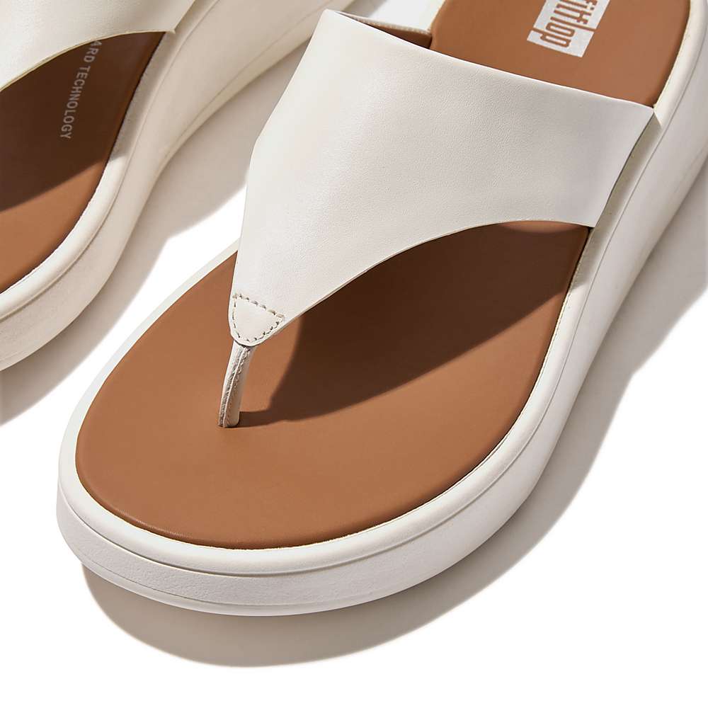 Cream Women's Fitflop F-MODE Leather Flatform Toe-Post Sandals | DM2693041