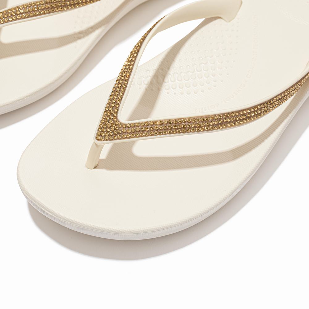 Cream Women's Fitflop IQUSHION Sparkle Ergonomic Flip Flops | ZF2684731