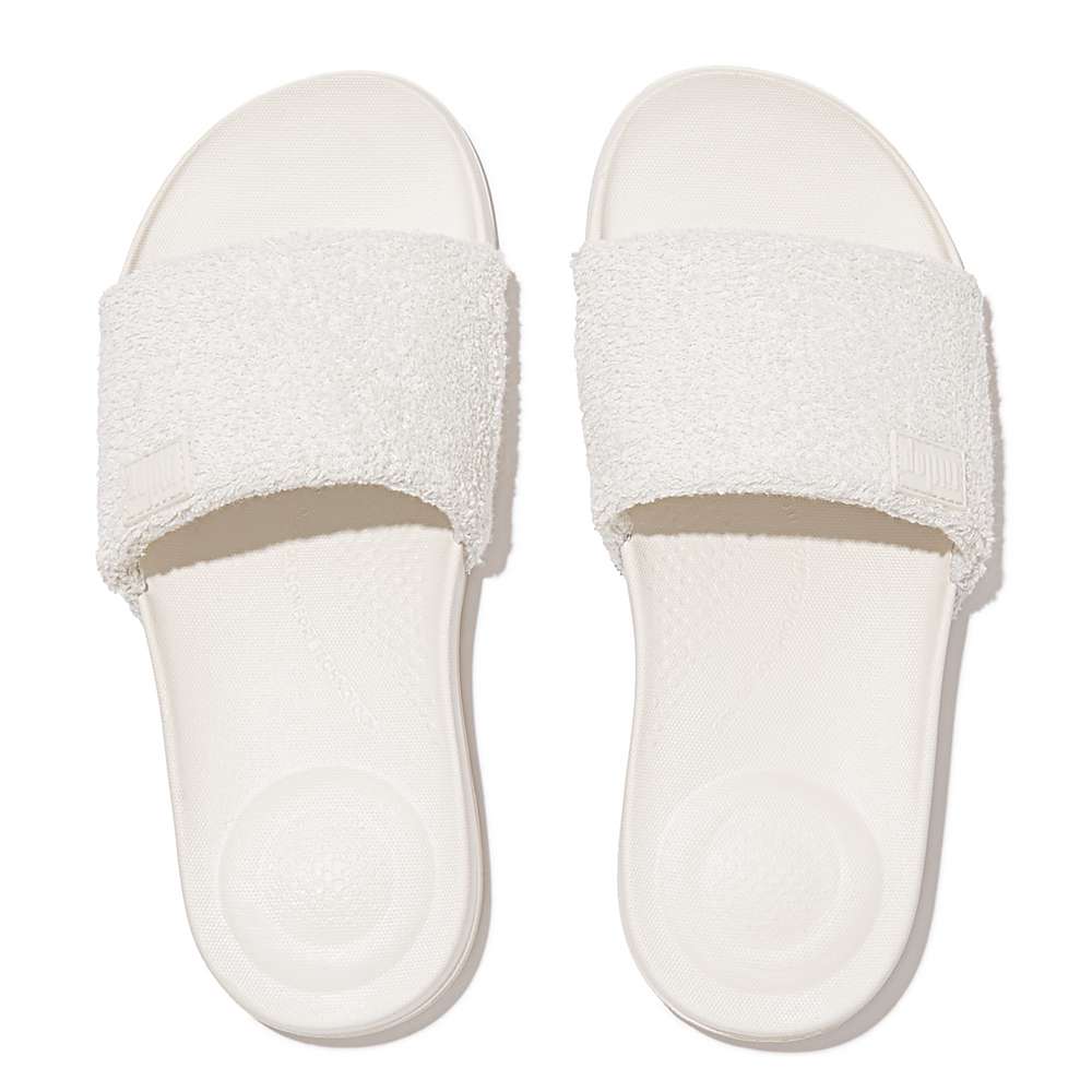 Cream Women's Fitflop IQUSHION Towelling Slides | WV3160589