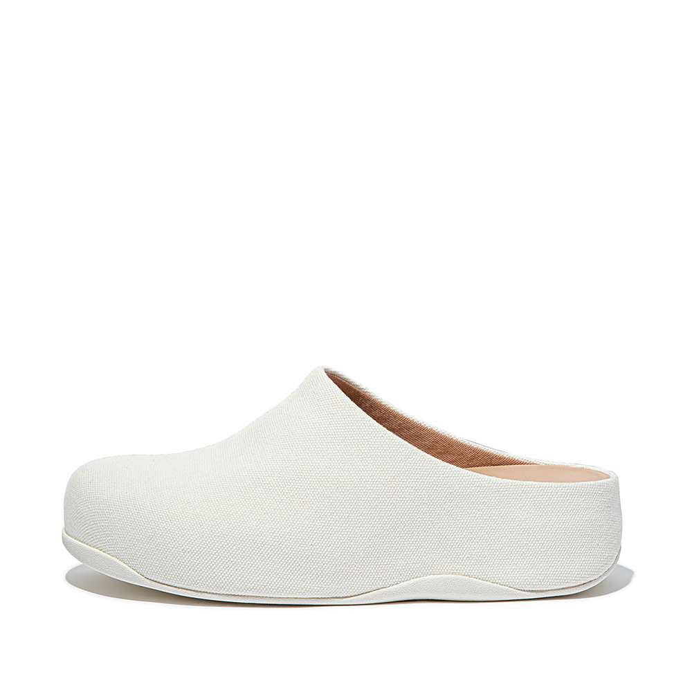 Cream Women\'s Fitflop SHUV Canvas Clogs | RU9276854