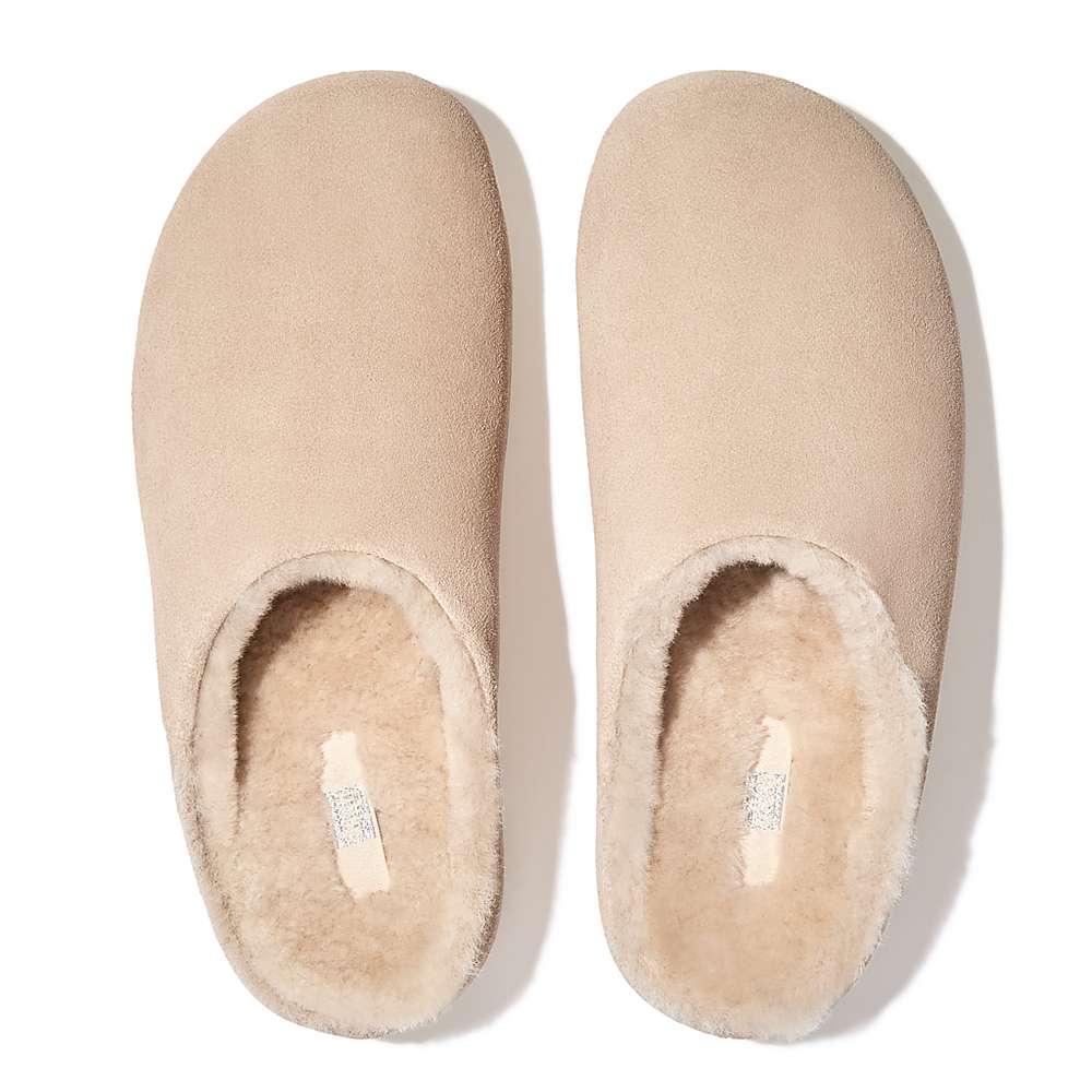 Cream Women's Fitflop SHUV Shearling-Lined Suede Clogs | CG6529481