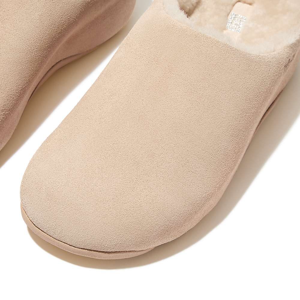 Cream Women's Fitflop SHUV Shearling-Lined Suede Clogs | CG6529481