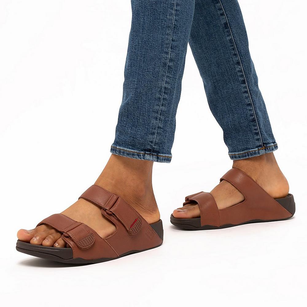 Dark Brown Men's Fitflop GOGH Leather Sandals | MT9387124