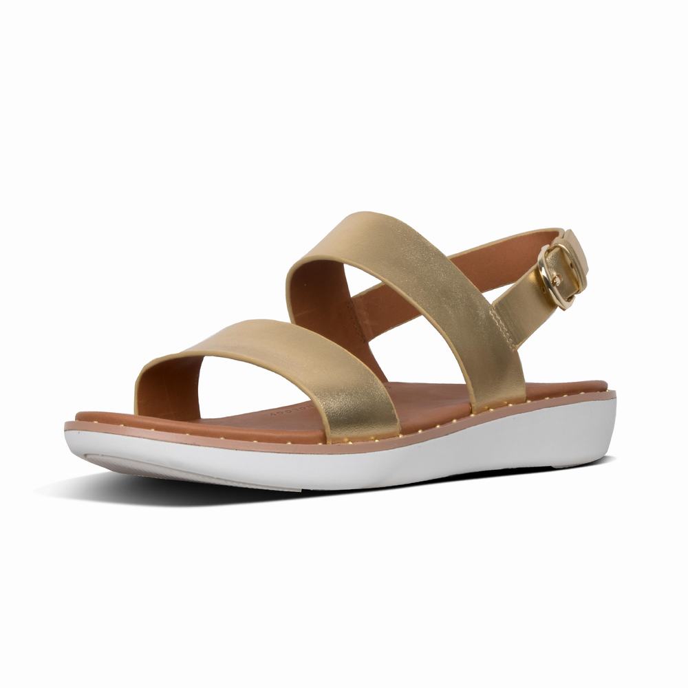 Gold Women's Fitflop BARRA Metallic Leather Back-Strap Sandals | NB3264758