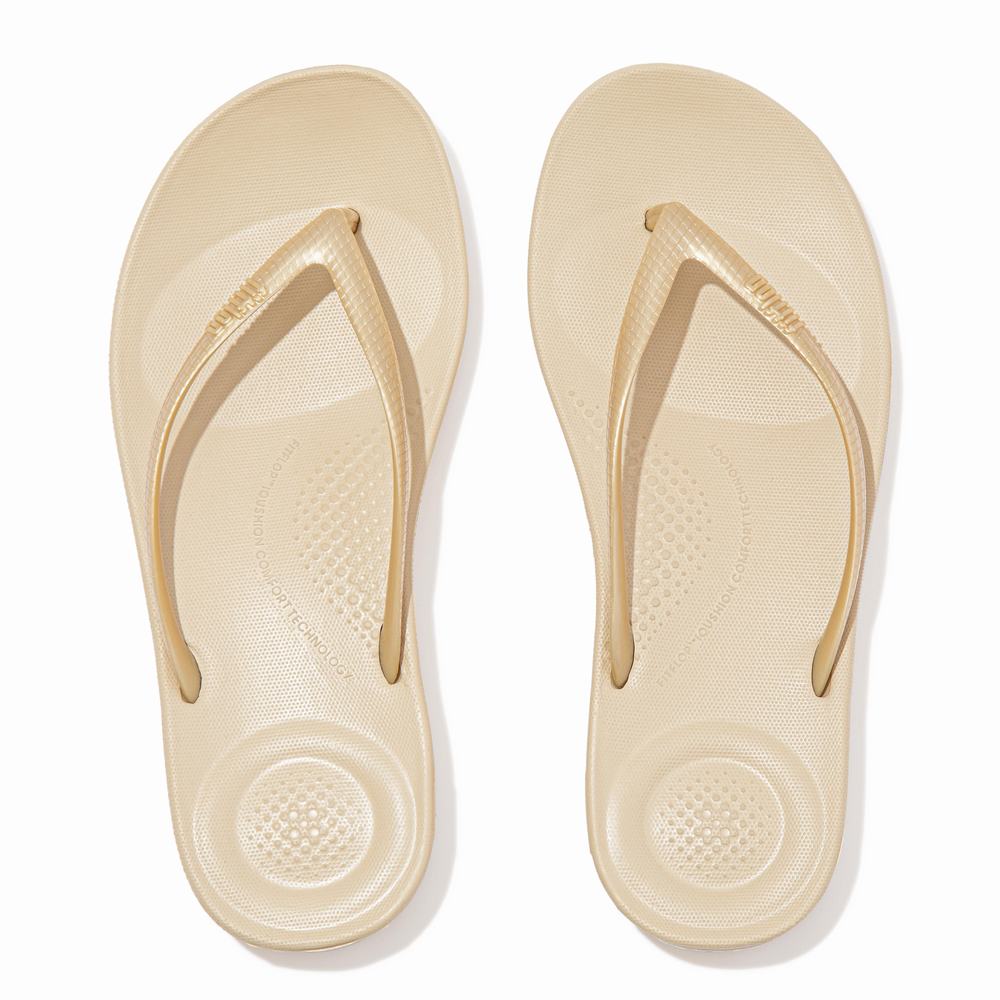 Gold Women's Fitflop IQUSHION Ergonomic Flip Flops | BT8543719