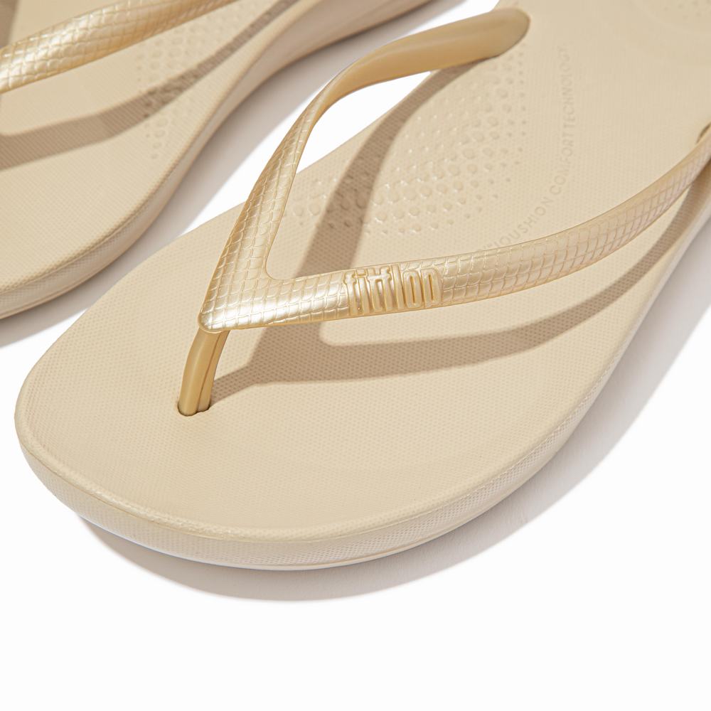 Gold Women's Fitflop IQUSHION Ergonomic Flip Flops | BT8543719