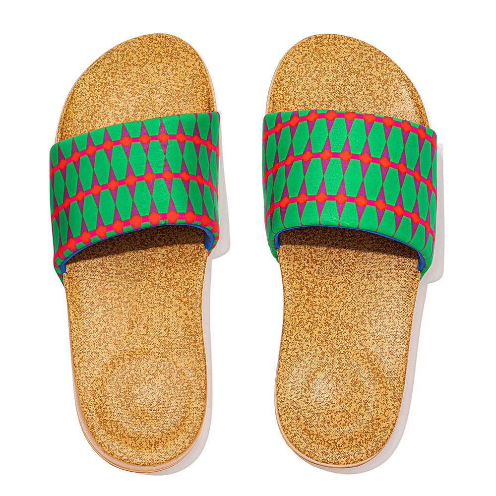 Green/Red Men's Fitflop IQUSHION X Yinka Ilori Water-Resistant Slides | FZ9164807