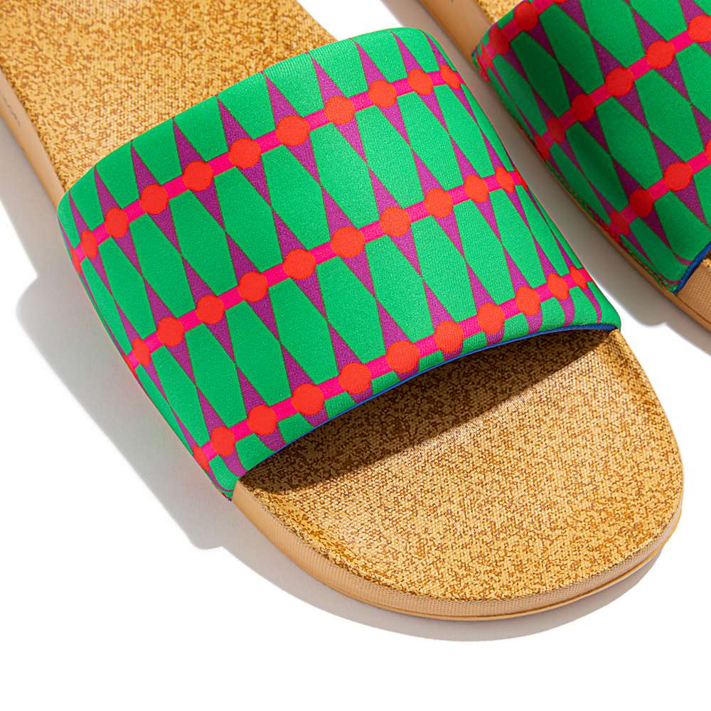 Green/Red Men's Fitflop IQUSHION X Yinka Ilori Water-Resistant Slides | FZ9164807