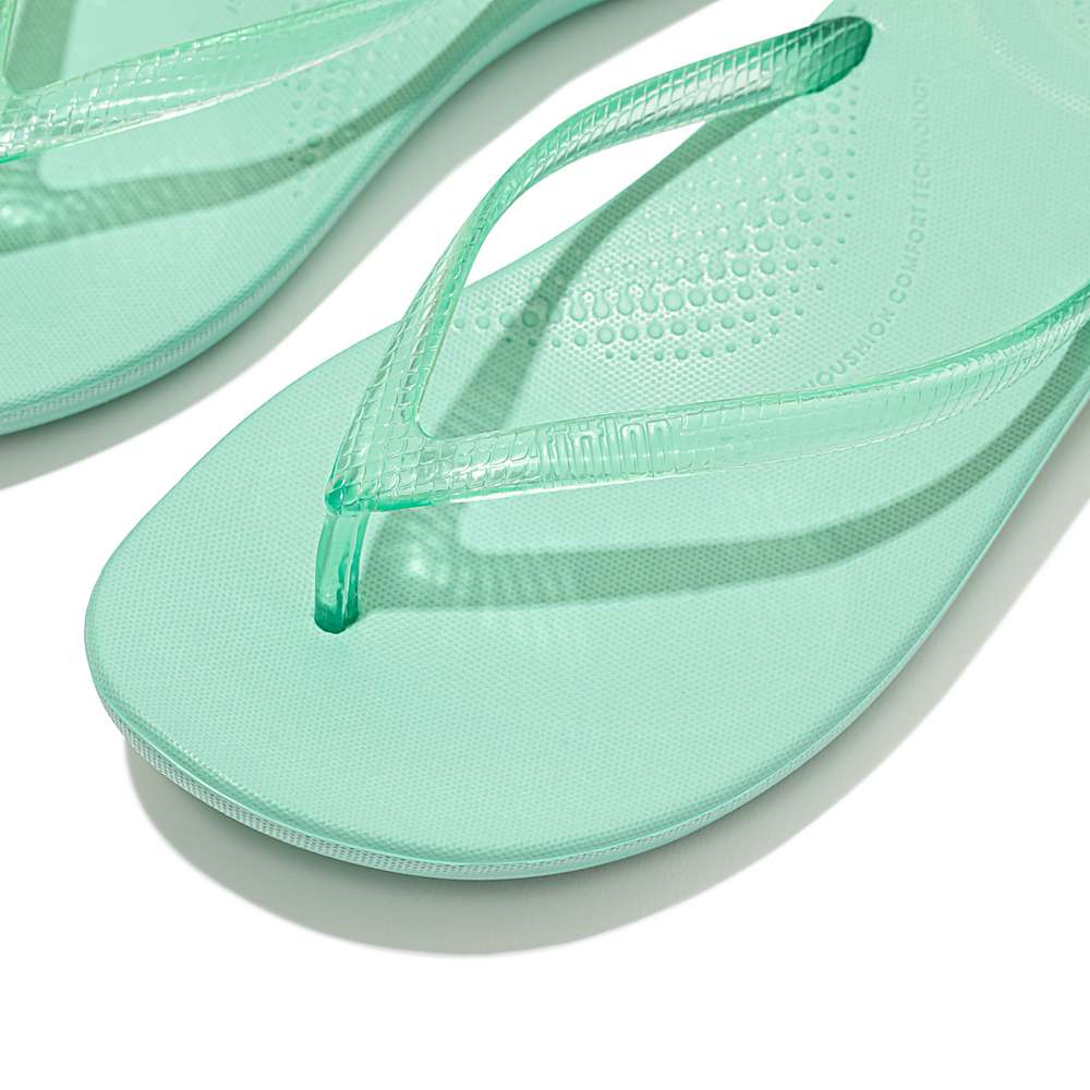 Green Women's Fitflop IQUSHION Transparent Flip Flops | WF6072431