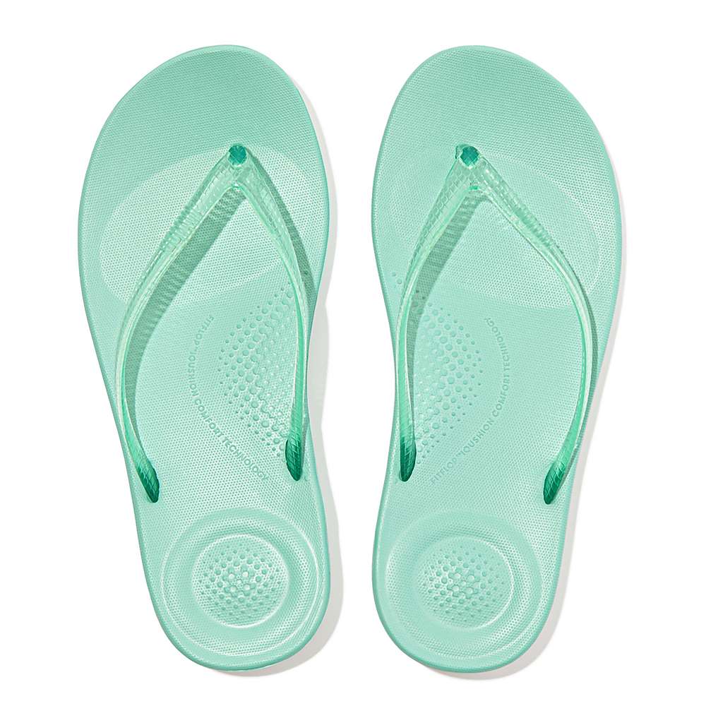 Green Women's Fitflop IQUSHION Transparent Flip Flops | WF6072431