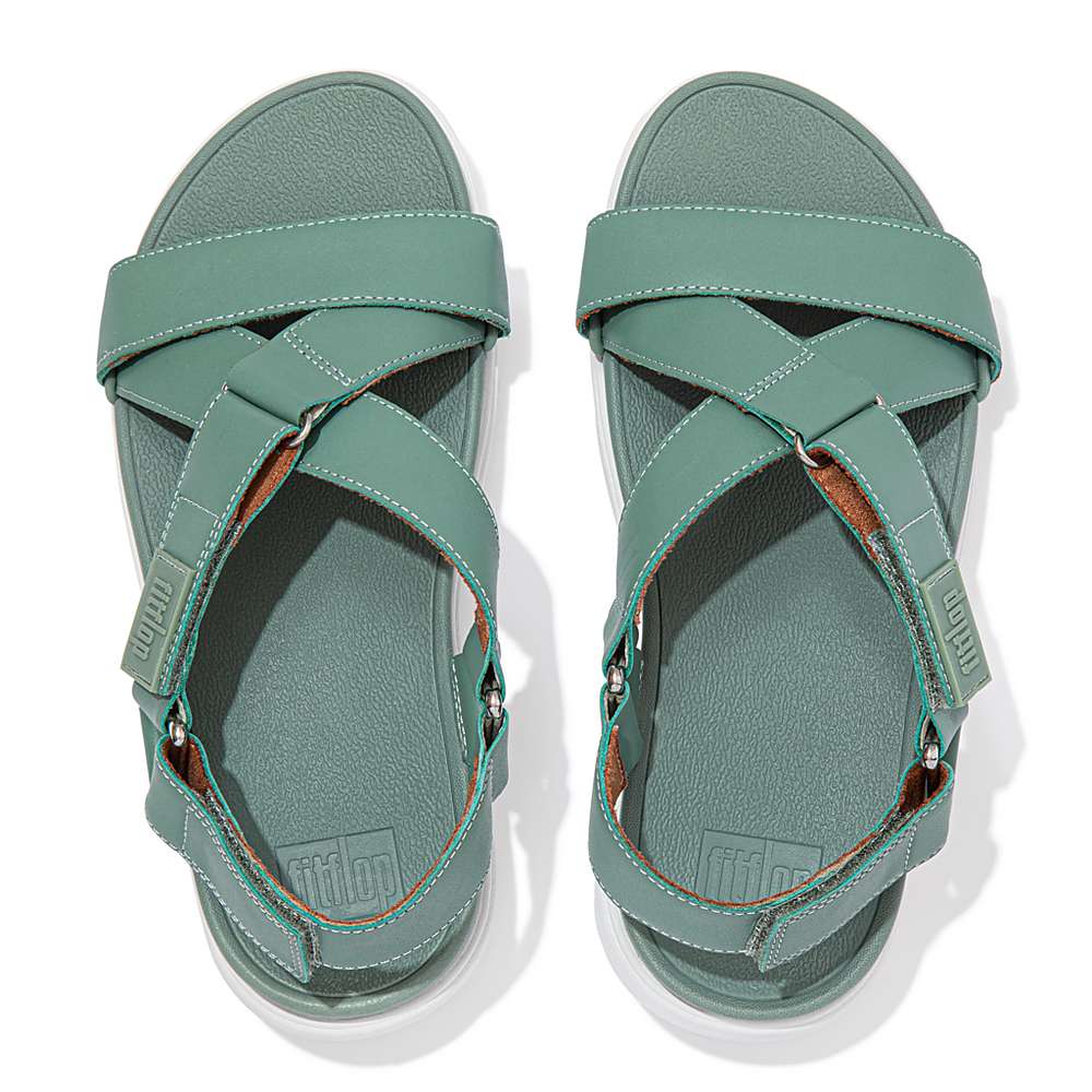 Green Women's Fitflop LOOSH Leather Cross-Strap Sandals | NQ1243097