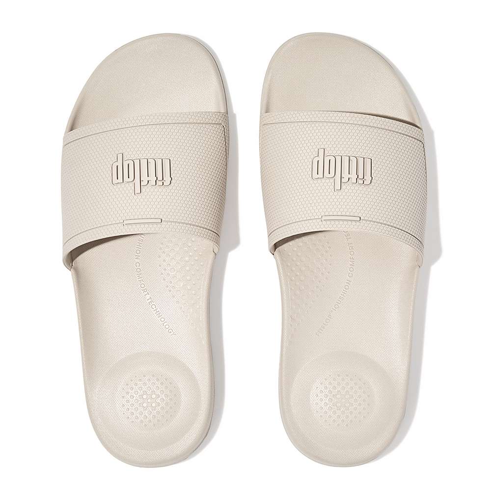 Grey Beige Men's Fitflop IQUSHION Pool Slides | AT2318709