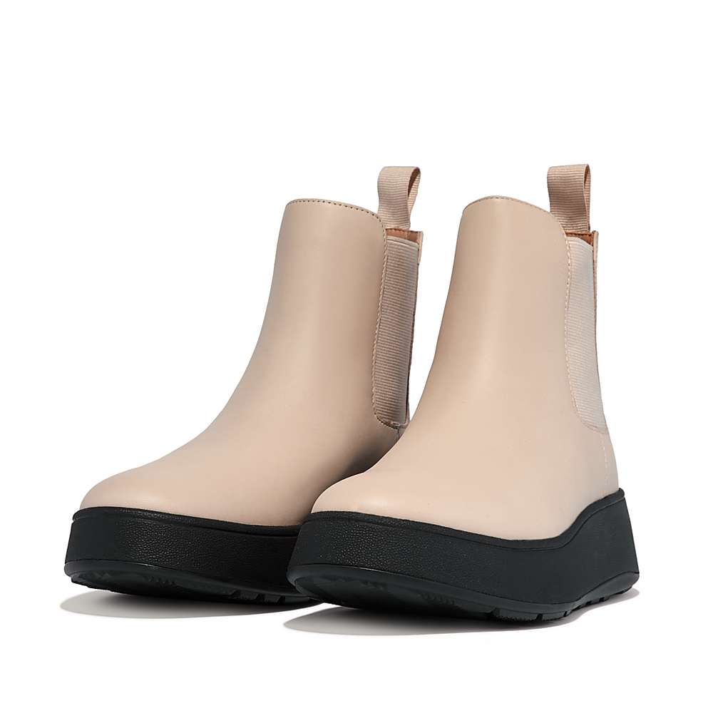 Grey Beige Women's Fitflop F-MODE Leather Flatform Chelsea Boots | ID9127465