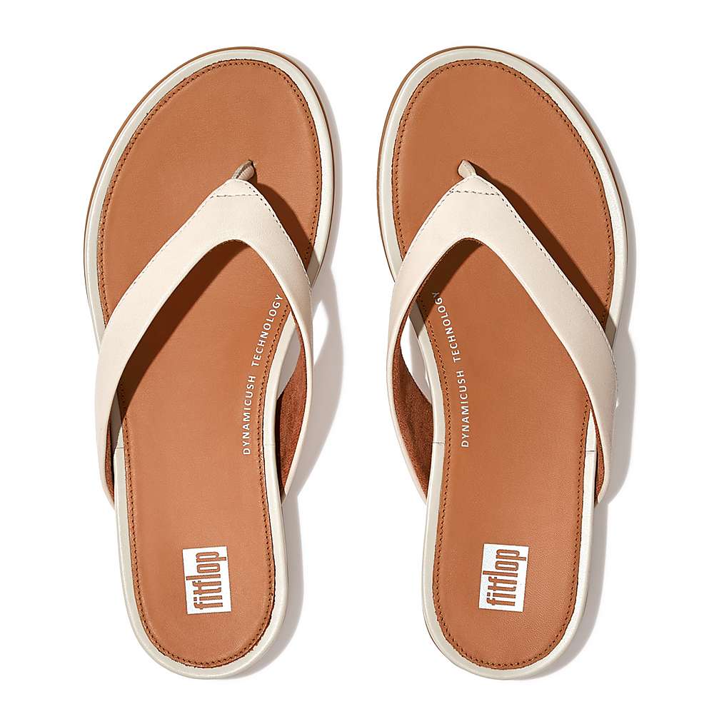 Grey Beige Women's Fitflop GRACIE Leather Flip Flops | KA8061794