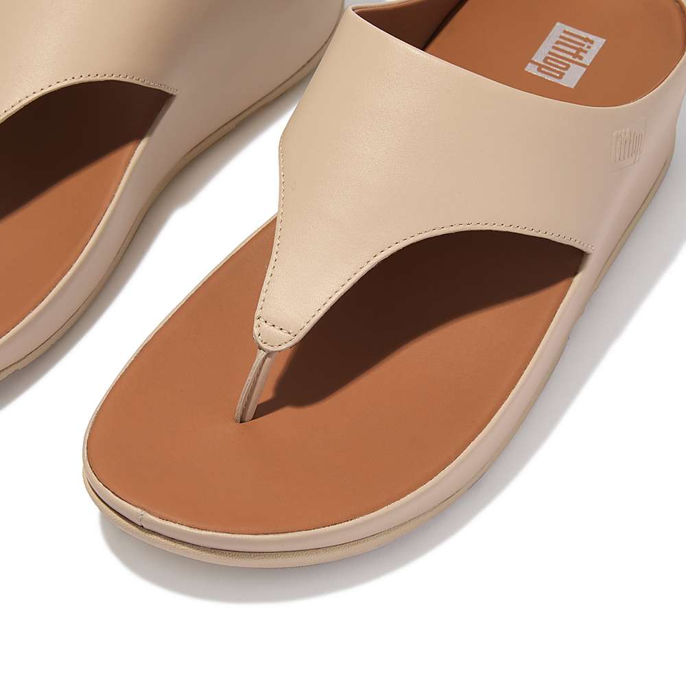 Grey Beige Women's Fitflop SHUV Leather Toe-Post Sandals | CG2938710