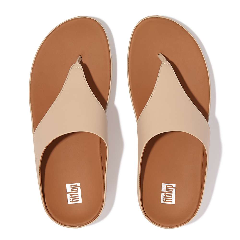 Grey Beige Women's Fitflop SHUV Leather Toe-Post Sandals | CG2938710