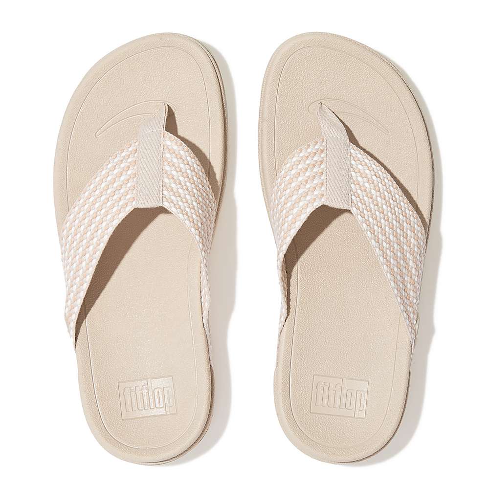 Grey Beige Women's Fitflop SURFA Webbing Toe-Post Sandals | EV1394270