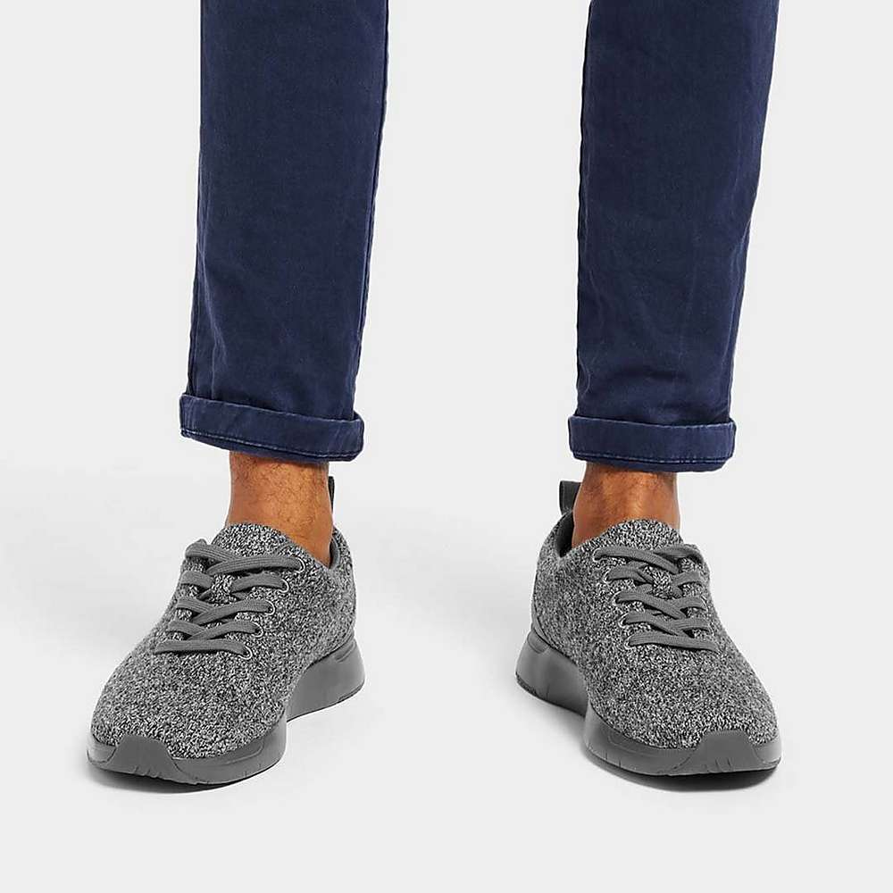 Grey Men's Fitflop FLEXKNIT E01 Merino Wool-Mix Sneakers | CS2170549