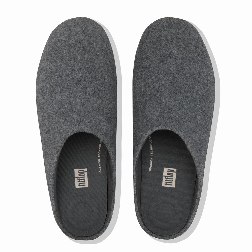 Grey Men's Fitflop SHOVE Felt Slippers | HP1749086