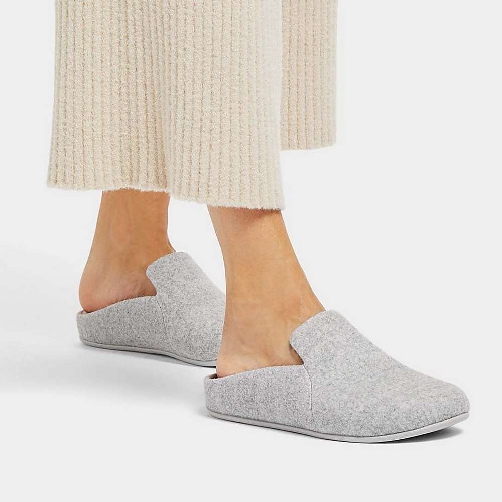 Grey Women's Fitflop CHRISSIE II Haus Felt Slippers | CX5210943