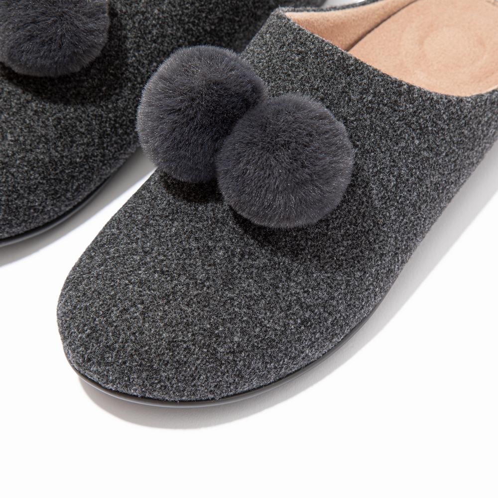 Grey Women's Fitflop CHRISSIE Pom-Pom Felt Slippers | YH3928745